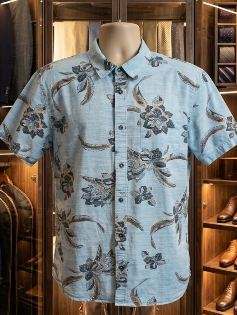 913 Jack O'Neill Blue Floral Hawaiian Aloha Casual Button Up Shirt Mens Cotton